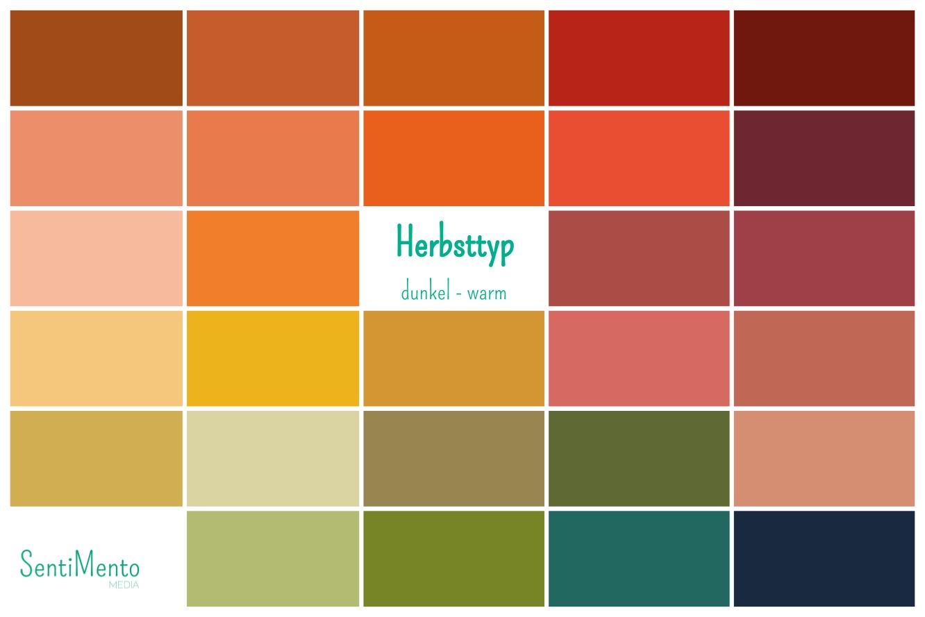 Herbsttyp Farbpalette von SentiMento Media - dunkle und warme Farben